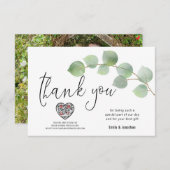 ユーカリ葉のスクリプトフォトQRコードありがとう サンキューカード (正面/裏面)