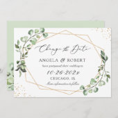 ユーカリ葉の幾何学日付の変更 セーブザデート (正面/裏面)