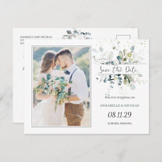 ユーカリ葉の日付写真はがきを保存 ポストカード (正面/裏面)