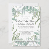 ユーカリ葉の木の葉のベビー仮想シャワー 招待状 (正面)