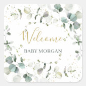 ユーカリ葉の赤ちゃんシャワー スクエアシール (正面)