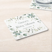 ユーカリ葉の赤ちゃんシャワー スクエアペーパーコースター (アングル)