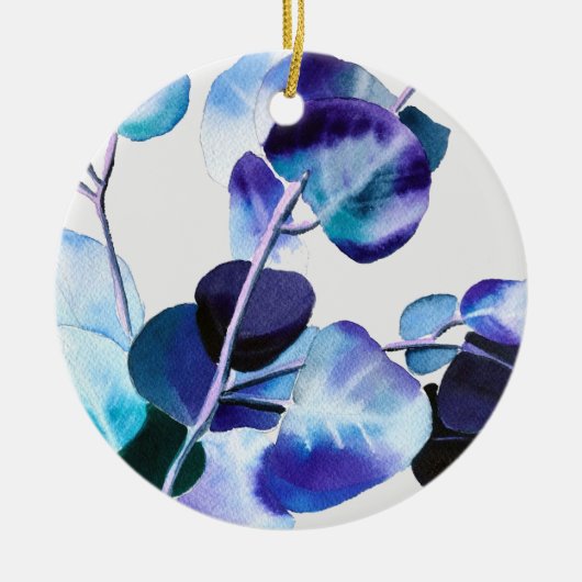 ユーカリ葉ガム水彩画 セラミックオーナメント (正面)