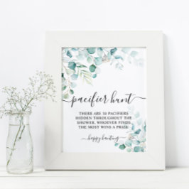 ユーカリ葉グリーおしゃれな狩りゲームサイン ポスター