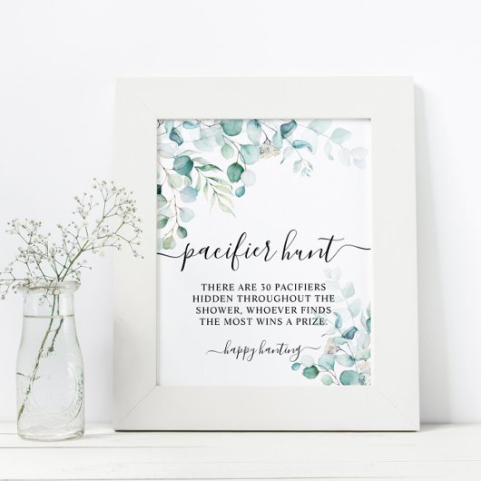 ユーカリ葉グリーおしゃれな狩りゲームサイン ポスター