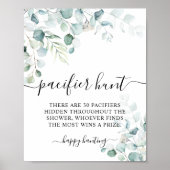 ユーカリ葉グリーおしゃれな狩りゲームサイン ポスター (正面)