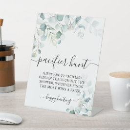 ユーカリ葉グリーおしゃれな狩りゲームサイン 台座サイン