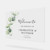 ユーカリ葉グリーワテカラ結婚ー アクリルサイン (傾斜)