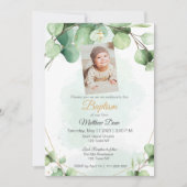 ユーカリ葉グリーン洗礼招待状 招待状 (正面)