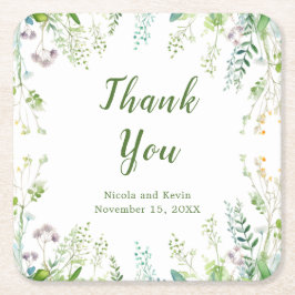 ユーカリ葉グリー結婚ズ スクエアペーパーコースター