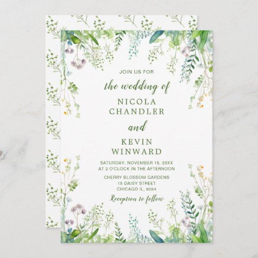 ユーカリ葉グリー結婚ズ 招待状 (正面/裏面)