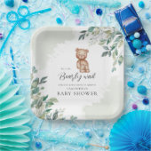 ユーカリ葉スとクマ赤ちゃんシャワー ペーパープレート (パーティー)