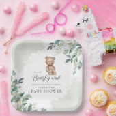 ユーカリ葉スとクマ赤ちゃんシャワー ペーパープレート (パーティー)