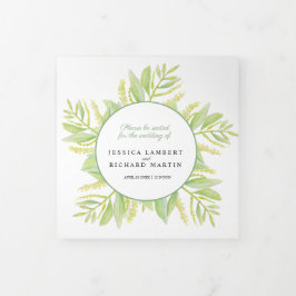 ユーカリ葉スの緑の水結婚色 三つ折りプログラム