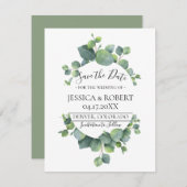 ユーカリ葉スウェディング日付を保存 セーブザデート (正面/裏面)