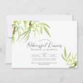 ユーカリ葉スウォーター色のリハーサルディナー 招待状 (正面)