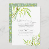 ユーカリ葉スウォーター色のリハーサルディナー 招待状 (正面/裏面)