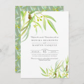 ユーカリ葉スウォーター色のリハーサルディナー 招待状 (正面/裏面)