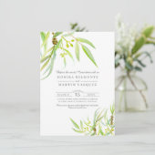 ユーカリ葉スウォーター色のリハーサルディナー 招待状 (スタンド正面)
