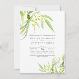 ユーカリ葉スウォーター色のリハーサルディナー 招待状