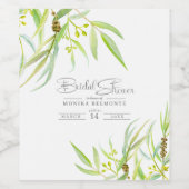 ユーカリ葉スウォーター・カラー・グリーンブライダルシャワー ワインラベル (シングルラベル)