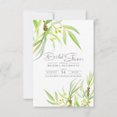 ユーカリ葉スウォーター・カラー・グリーンブライダルシャワー 出欠カード (正面)