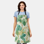 ユーカリ葉スグリーンアンド金ゴールドデザイン エプロン (着用した状態)