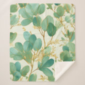 ユーカリ葉スグリーンアンド金ゴールドデザイン シェルパブランケット (正面)