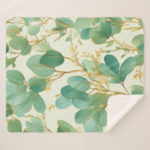 ユーカリ葉スグリーンアンド金ゴールドデザイン シェルパブランケット (正面(横))