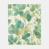 ユーカリ葉スグリーンアンド金ゴールドデザイン フリースブランケット (正面)