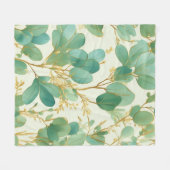 ユーカリ葉スグリーンアンド金ゴールドデザイン フリースブランケット (正面(横))