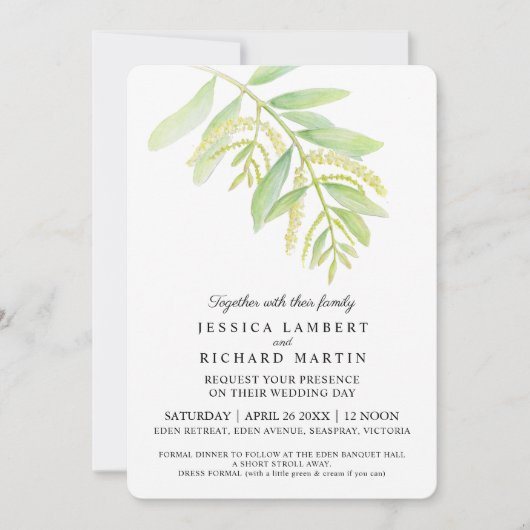 ユーカリ葉スグリーンウォーター結婚式招待状 招待状 (正面)