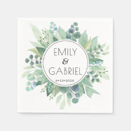 ユーカリ葉スグリー結婚ズ紙ナプキン スタンダードカクテルナプキン