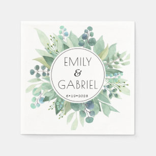 ユーカリ葉スグリー結婚ズ紙ナプキン スタンダードカクテルナプキン