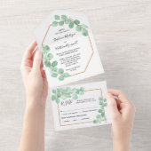 ユーカリ葉ス幾何の水結婚色の オールインワン招待状 (貼ってはがせる)