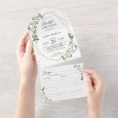 ユーカリ葉ス幾何レシピブライダルシャワー オールインワン招待状 (貼ってはがせる)