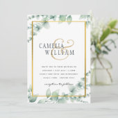ユーカリ葉ス結婚の緑の金ゴールドQRコード 招待状 (スタンド正面)