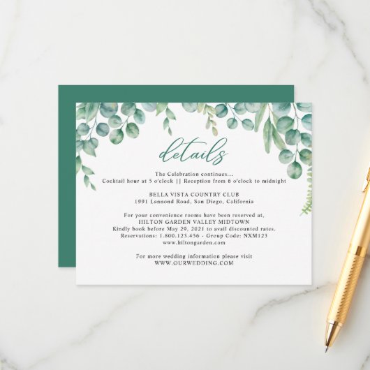 ユーカリ葉ス結婚の エンクロージャーカード (正面/裏面インサイチュ)