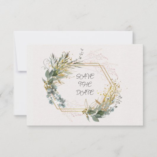 ユーカリ葉ス金ゴールドアクセントとフレーム セーブザデート (正面)