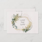 ユーカリ葉ス金ゴールドアクセントとフレーム セーブザデート (正面/裏面)