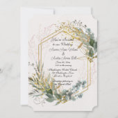 ユーカリ葉ス金ゴールドアクセントとフレーム 招待状 (正面)