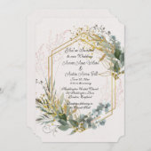 ユーカリ葉ス金ゴールドアクセントとフレーム 招待状 (正面/裏面)