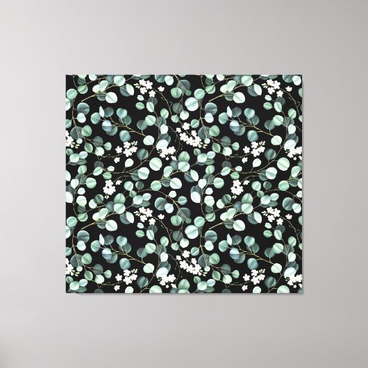 ユーカリ葉ス：白い花模様 キャンバスプリント (正面)