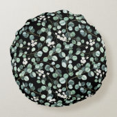 ユーカリ葉ス：白い花模様 ラウンドクッション (裏面)