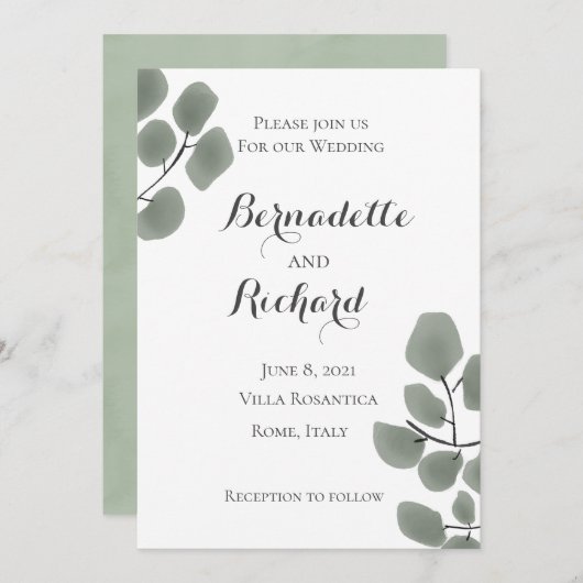 ユーカリ葉テーマ 招待状 (正面/裏面)