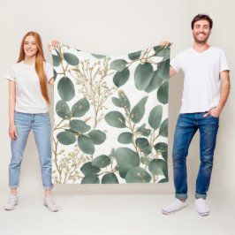 ユーカリ葉パターン フリースブランケット