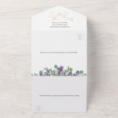 ユーカリ葉パープルラベンダー結婚花 オールインワン招待状 (外側)