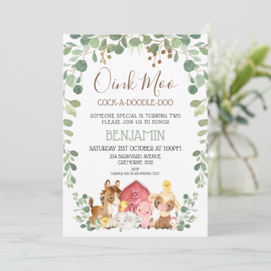 ユーカリ葉ファームアニマルズ誕生日 招待状 (スタンド正面)