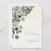 ユーカリ葉フローラブリック素朴金ゴールド結婚ズ 招待状 (裏面)