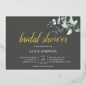 ユーカリ葉ブライダルシャワーグリーン 箔招待状 (正面)